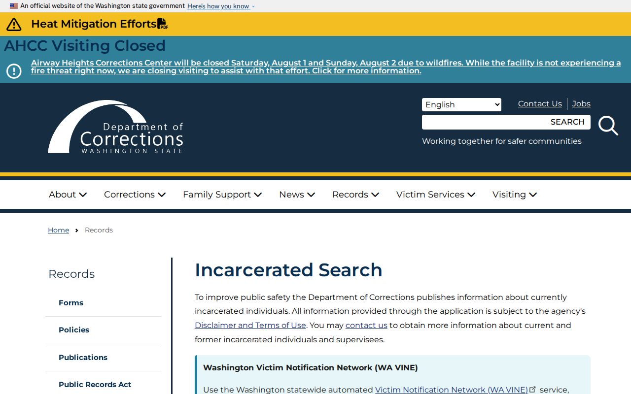 Pullman people search in Washington incarcerated person records