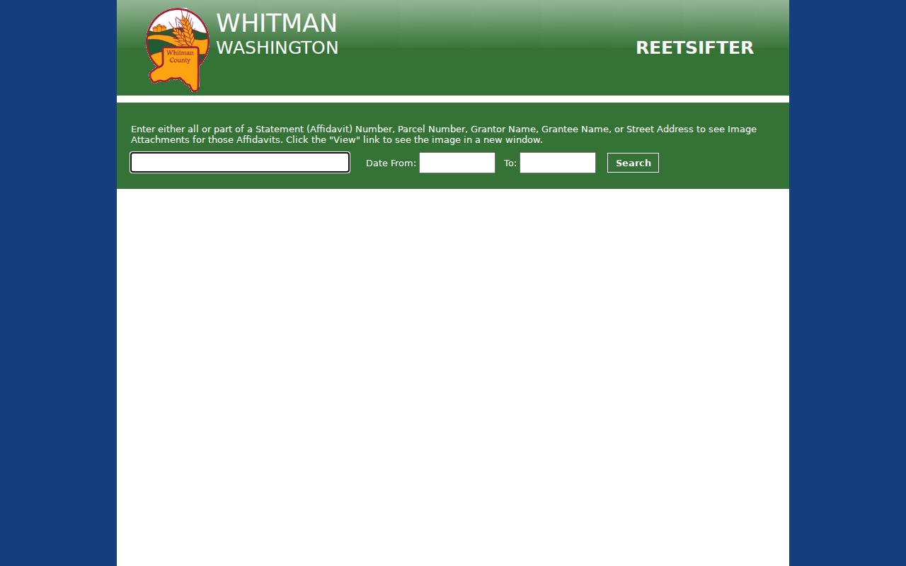 Pullman public records excise affidavit search fields for parties parcel address and dates