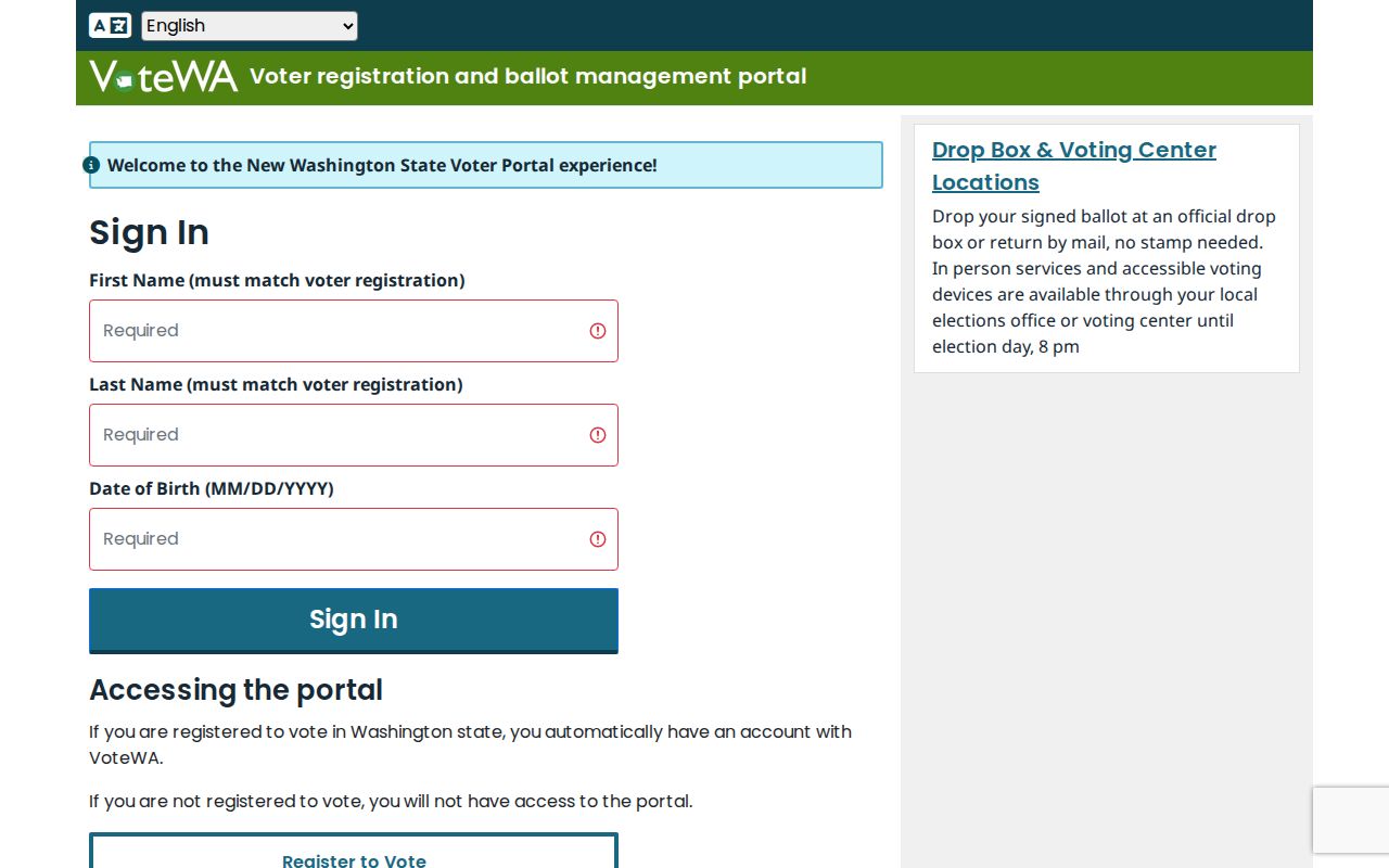 Pullman voter registration records login on VoteWA